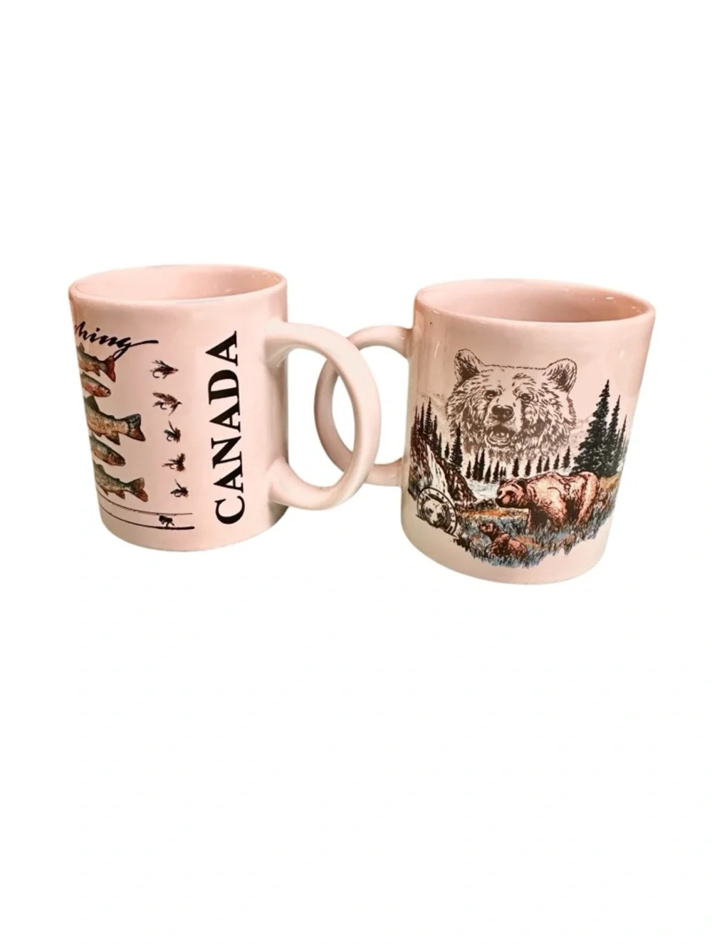 Vintage Bears & Fish Canada Tourist Man Cave CountryCoffee Mugs Cups (2)